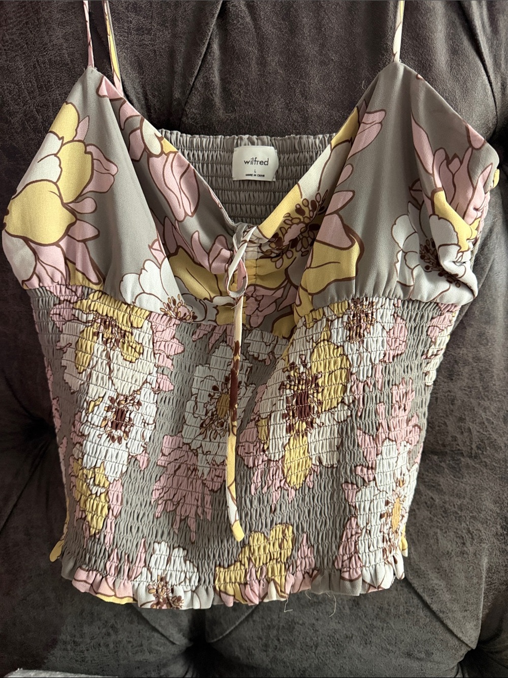 Wilfred Floral Smocked Cami in Gray, Pink & Yellow